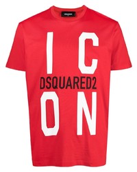 Мужская красно-белая футболка с круглым вырезом с принтом от DSQUARED2