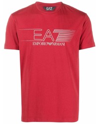 Мужская красно-белая футболка с круглым вырезом с принтом от Ea7 Emporio Armani