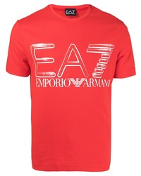 Мужская красно-белая футболка с круглым вырезом с принтом от Ea7 Emporio Armani