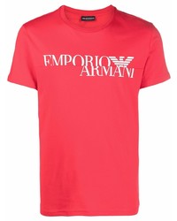 Мужская красно-белая футболка с круглым вырезом с принтом от Emporio Armani