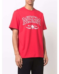 Мужская красно-белая футболка с круглым вырезом с принтом от MSGM