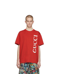 Мужская красно-белая футболка с круглым вырезом с принтом от Gucci