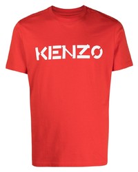 Мужская красно-белая футболка с круглым вырезом с принтом от Kenzo