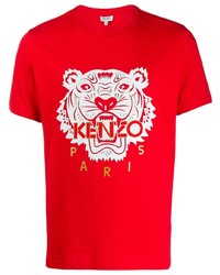 Мужская красно-белая футболка с круглым вырезом с принтом от Kenzo