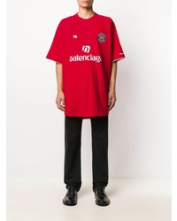 Мужская красно-белая футболка с круглым вырезом с принтом от Balenciaga
