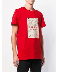 Мужская красно-белая футболка с круглым вырезом с принтом от Les Bohemiens