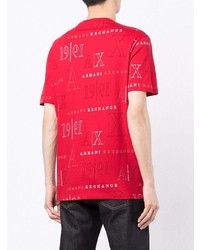 Мужская красно-белая футболка с круглым вырезом с принтом от Armani Exchange