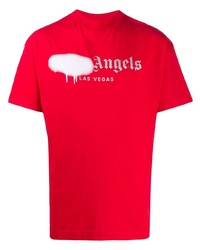 Мужская красно-белая футболка с круглым вырезом с принтом от Palm Angels