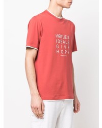 Мужская красно-белая футболка с круглым вырезом с принтом от Brunello Cucinelli