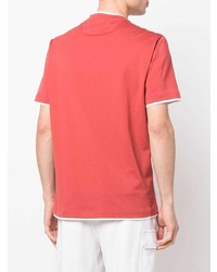 Мужская красно-белая футболка с круглым вырезом с принтом от Brunello Cucinelli