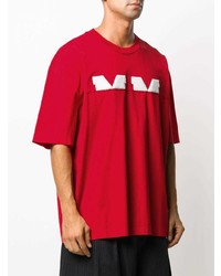 Мужская красно-белая футболка с круглым вырезом с принтом от Maison Margiela