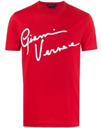 Мужская красно-белая футболка с круглым вырезом с принтом от Versace