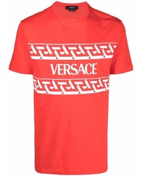 Мужская красно-белая футболка с круглым вырезом с принтом от Versace
