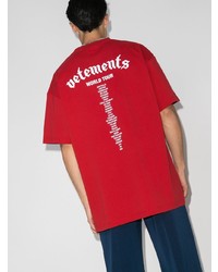 Мужская красно-белая футболка с круглым вырезом с принтом от Vetements