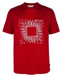Мужская красно-белая футболка с круглым вырезом с принтом от Z Zegna