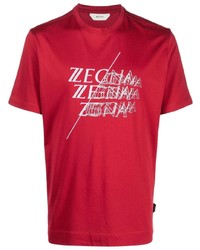 Мужская красно-белая футболка с круглым вырезом с принтом от Z Zegna