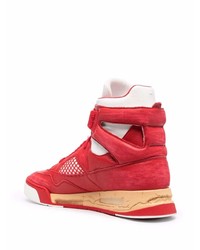 Мужские красно-белые кожаные высокие кеды от Maison Margiela