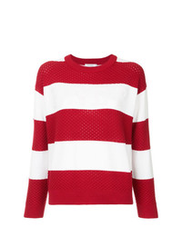 Женский красно-белый свитер с круглым вырезом в горизонтальную полоску от GUILD PRIME