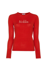 Женский красно-белый свитер с круглым вырезом с принтом от Bella Freud