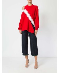 Женский красно-белый свитер с круглым вырезом с принтом от Monse