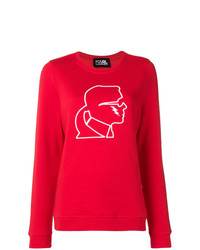 Женский красно-белый свитер с круглым вырезом с принтом от Karl Lagerfeld
