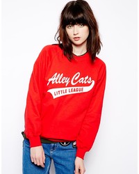 Женский красно-белый свитер с круглым вырезом с принтом от Pop Boutique