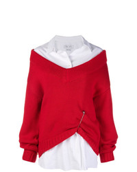 Красно-белый свободный свитер от Act N°1