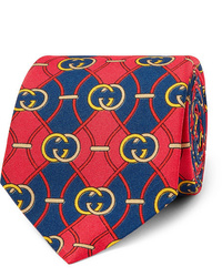 Мужской красно-темно-синий галстук с принтом от Gucci