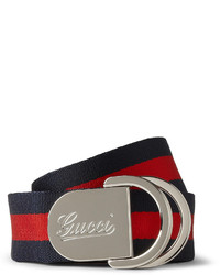Мужской красно-темно-синий ремень из плотной ткани в горизонтальную полоску от Gucci