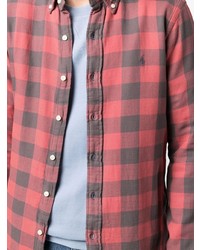 Мужская красно-темно-синяя рубашка с длинным рукавом в мелкую клетку от Polo Ralph Lauren