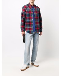 Мужская красно-темно-синяя рубашка с длинным рукавом в шотландскую клетку от Polo Ralph Lauren