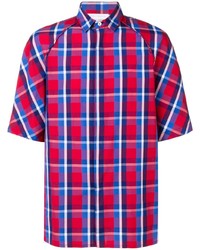 Мужская красно-темно-синяя рубашка с коротким рукавом в шотландскую клетку от Societe Anonyme