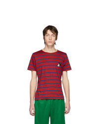 Мужская красно-темно-синяя футболка с круглым вырезом в горизонтальную полоску от Gucci