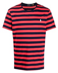 Мужская красно-темно-синяя футболка с круглым вырезом в горизонтальную полоску от Polo Ralph Lauren