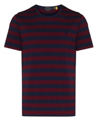 Мужская красно-темно-синяя футболка с круглым вырезом в горизонтальную полоску от Polo Ralph Lauren