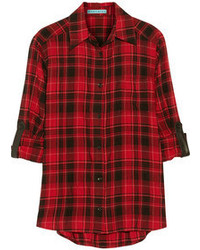 Красно-черная блуза на пуговицах в шотландскую клетку