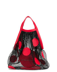 Красно-черная большая сумка из плотной ткани от Maison Margiela