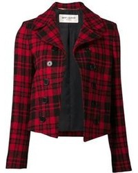 Женская красно-черная куртка в шотландскую клетку от Saint Laurent