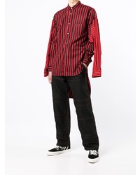 Мужская красно-черная рубашка с длинным рукавом в вертикальную полоску от Comme Des Garcons SHIRT