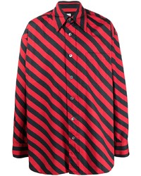 Красно-черная рубашка с длинным рукавом в горизонтальную полоску