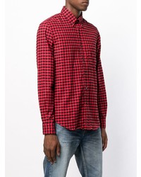 Мужская красно-черная рубашка с длинным рукавом в мелкую клетку от Aspesi