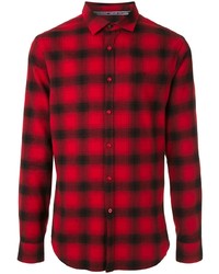 Мужская красно-черная рубашка с длинным рукавом в шотландскую клетку от Armani Exchange