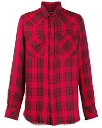 Мужская красно-черная рубашка с длинным рукавом в шотландскую клетку от Diesel
