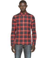 Мужская красно-черная рубашка с длинным рукавом в шотландскую клетку от Givenchy