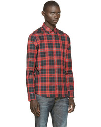 Мужская красно-черная рубашка с длинным рукавом в шотландскую клетку от Givenchy