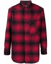 Мужская красно-черная рубашка с длинным рукавом в шотландскую клетку от Saint Laurent