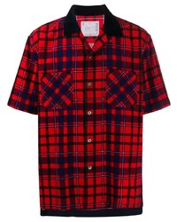 Мужская красно-черная рубашка с коротким рукавом в шотландскую клетку от Sacai