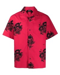 Мужская красно-черная рубашка с коротким рукавом с цветочным принтом от N°21
