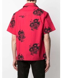 Мужская красно-черная рубашка с коротким рукавом с цветочным принтом от N°21