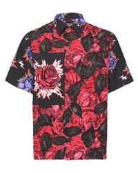 Мужская красно-черная рубашка с коротким рукавом с цветочным принтом от Prada